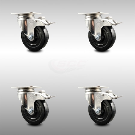 Service Caster 4 Inch 316SS Hard Rubber Wheel Swivel Top Plate Caster Set Total Lock Brake SCC SCC-SS316TTL20S414-HRS-4